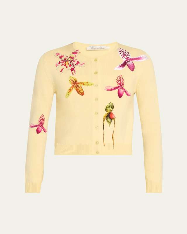 Orchid Print Wool Cardigan